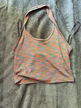 H&M/Divided Multicolor Ribbed Halter Tank Top - Orange Pink Green